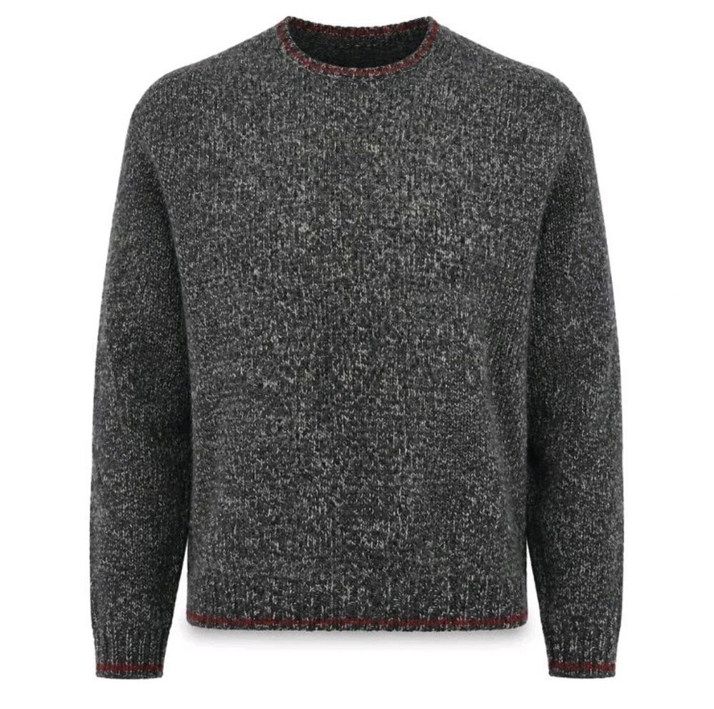 Vintage Eddie Bauer Mens Wool Sweater Dark Grey Red Trim Size XXL